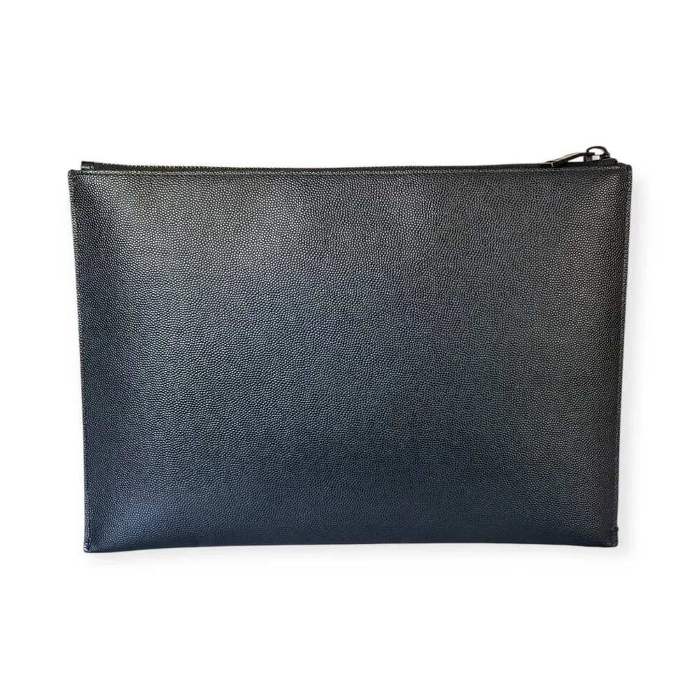 Saint Laurent YSL Monochrome Grain de Poudre Leather Zip Pouch | Black - Picture 4 of 8